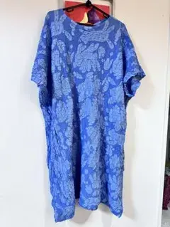 ISSEY MIYAKE me 半袖 ワンピース ブルー 花柄 ゆったり