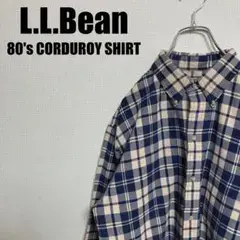 L.L.Beanコーデュロイ80sボタンダウンチェックシャツSMエルエルビーン