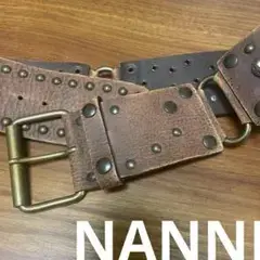 【希少】NANNI ブラウン　レザー　メタルカボション　スタッズ　イタリア製