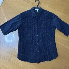 Plantation プランテーション 五分袖 シャツ ネイビー　前レース