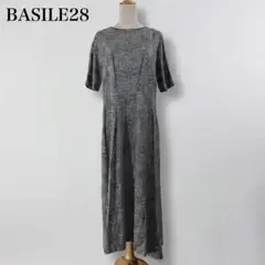 BASILE28 ヘリンボーン柄 半袖ワンピース アシンメトリーヘム
