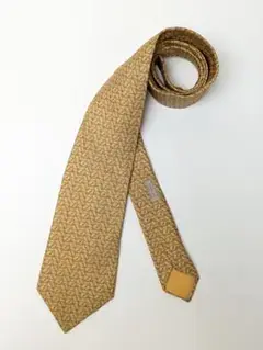 HERMES エルメス ネクタイ 総柄 イエロー シルク フランス製
