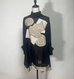 【極美品 】エイココンドウ パッチワーク チュニック フリル袖 シアー 黒 40