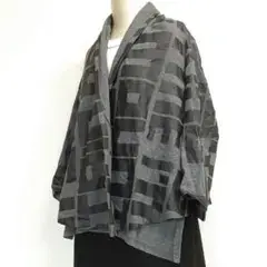 美品★ノゾミイシグロ ジャケット フリーサイズ グレー 総柄 綿 コットン