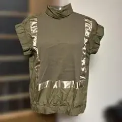 異素材切り替え ハイネック 半袖カットソー カーキ　JUDDY CORN