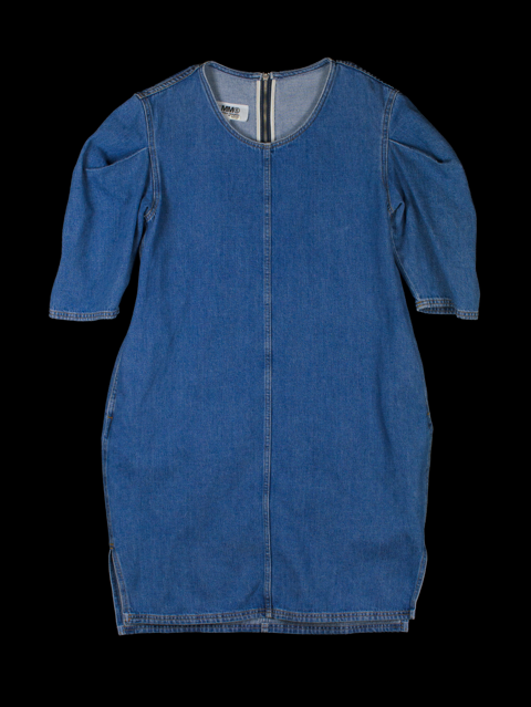 Chloë Sevigny x MM6 Martin Margiela Reverse Blue Denim Puff Shoulder Mini Dress