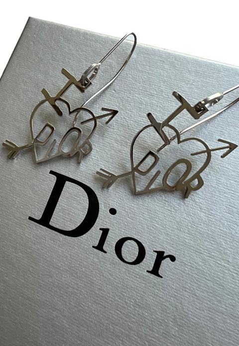 VINTAGE DIOR EARRINGS I LOVE DIOR HEART AND ARROW SILVER gallery