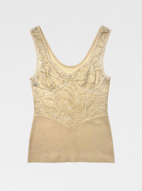 La Perla Vintage Cream Lace Shaping Tank – Italian Lingerie Elegance (Medium). NEW gallery
