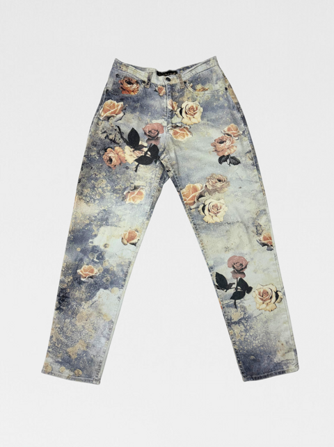 Roberto Cavalli Vintage Rose Print Distressed Denim (Size M). NEW gallery