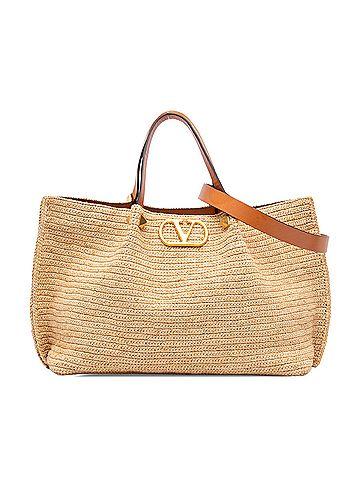 Valentino Medium Raffia VLogo Tote