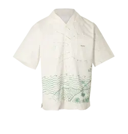 Prada Short Sleeve Shirt, Mens, Cotton, White/Green, Sz M, 2*
