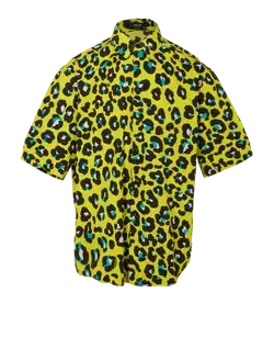 Versace Leopard Print Shirt, Mens, Cotton, Yellow, Sz M, 1*