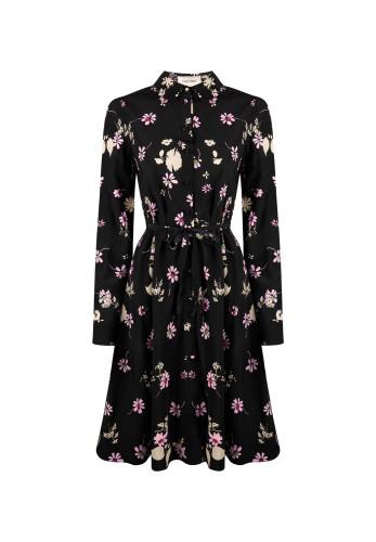 Valentino Black Silk Dress With Floral Print