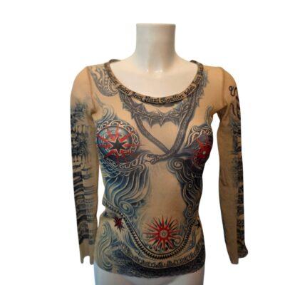 Jean Paul Gaultier, Transparentes Mesh Top mit Tattoo-Druck