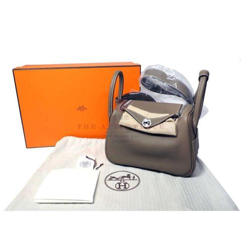 Hermes Lindy Mini II 20cm Etoupe Swift Leather Palladium Hardware K Stamp