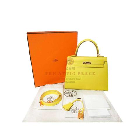 BRAND NEW ! Hermes Kelly Sellier 25 Lime Epsom Stamp Y Gold Hardware
