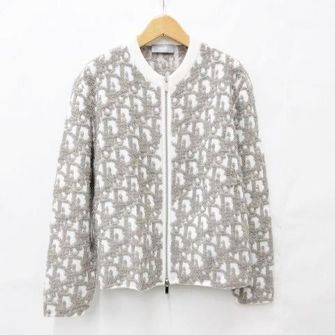 未使用品 ディオールオム Dior HOMME オブリーク Oblique カーディガン ニット 長袖 ジップアップ 総柄 25AW ベージュ ホワイト XXL メンズ