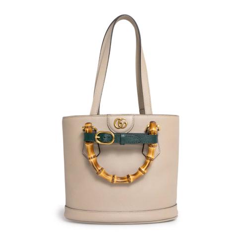 (未使用 展示品)GUCCI グッチ 750396 ダイアナ バケツシェイプ トート カーフスキン バンブー ベージュ ハンドバッグ レザー