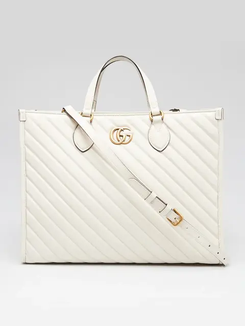 Gucci White Quilted Leather Marmont Medium Tote Bag
