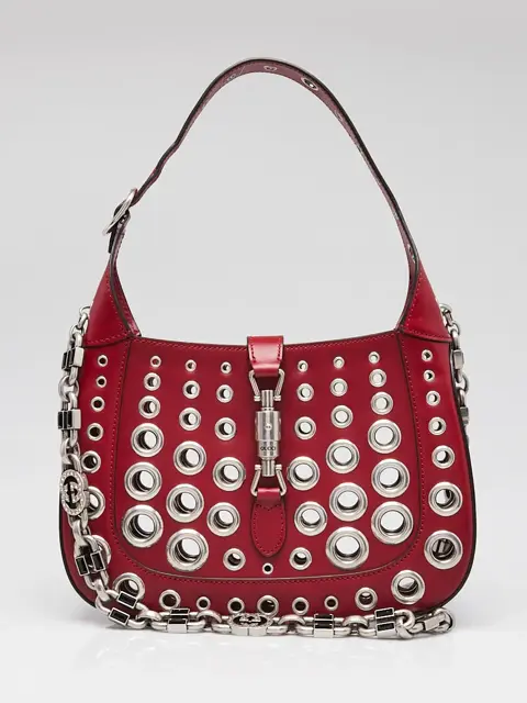 Gucci Red Smooth Leather Ha Ha Ha Jackie 1961 Grommet Shoulder Bag