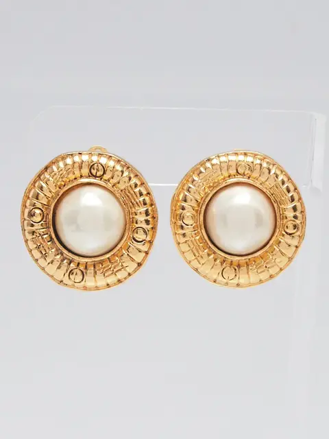 Chanel Goldtone Metal and Faux Pearl Clip-On Earrings