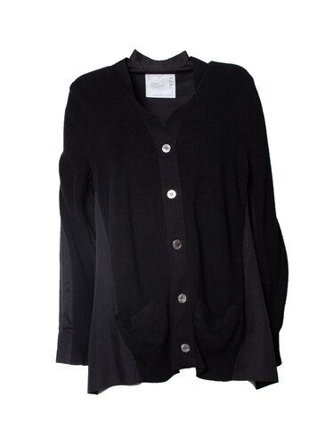 Sacai, black cardigan with oversized pockets