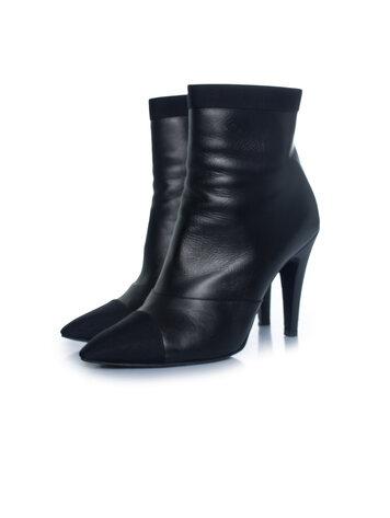 Chanel, black logo cap toe ankle boots