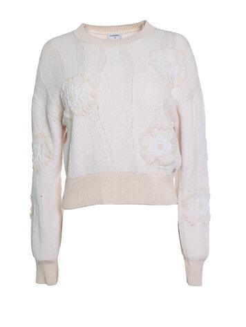 Chanel, salmon coloured knitted camellia sweater