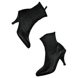 Prada Black Leather Pointed Toe Ankle Boots Black