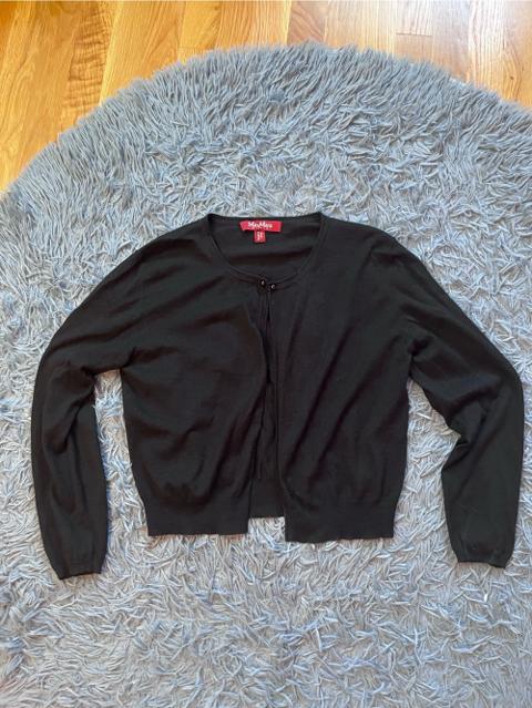 Max Mara Black Women's Crewneck Silk Wool Cropped Cardigan Size M