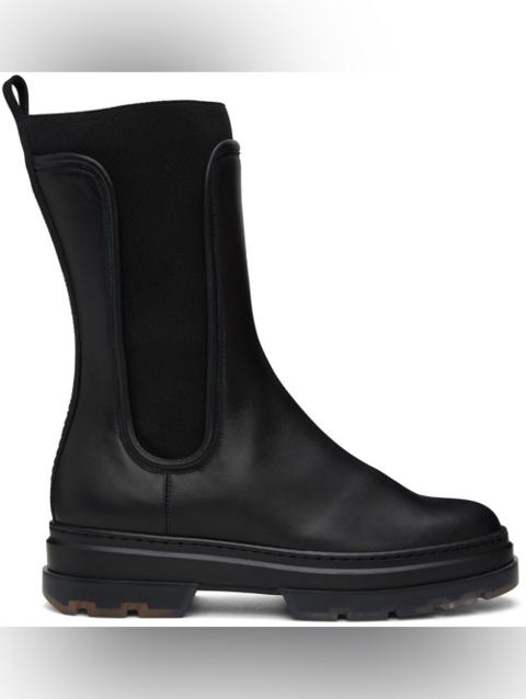 MaxMara Black Leather Lace-Up Lug Sole Andrea Chelsea Boot Sz. 39