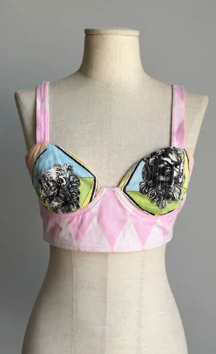 GIANNI VERSACE 1992 Pink Harlequin & Baroque Print Cotton Bra Top (XS)