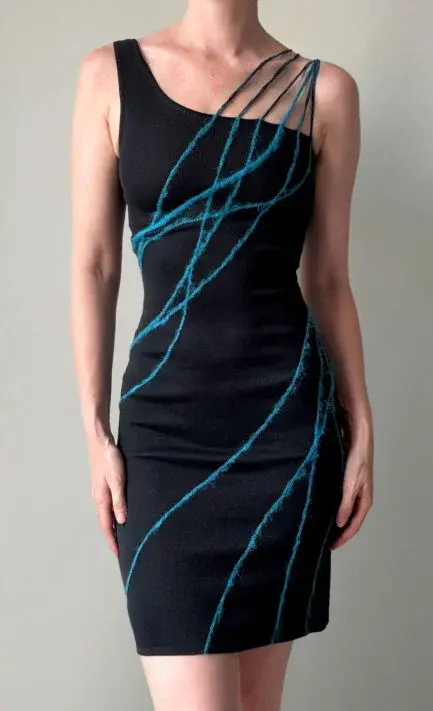 VERSACE 1998 Black & Turquoise Mohair Yarn Accents Mini Dress (XS-S)