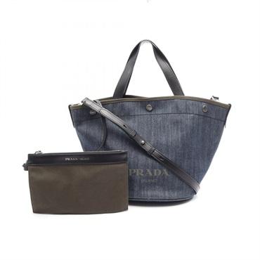 PRADA DENIM+CITY CALF Shoulder Crossbody Tote Bag 1BG244 denim leather Navy Used