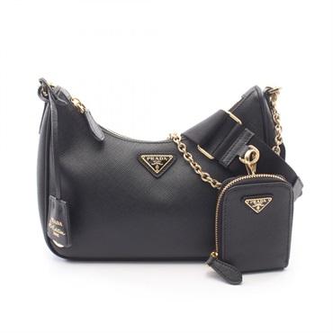 PRADA Re-Edition 2005 Chain Shoulder Handbag 1BH204 Saffiano leather Black Used