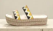 PRADA Zig Zag Beige Yellow Leather Platform Espadrilles Sandals Size 37.5 US 7.5