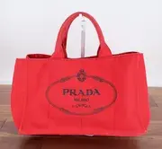 Prada Canapa Tote Bag Red Canvas Logo Handbag Rosso Gold Hardware