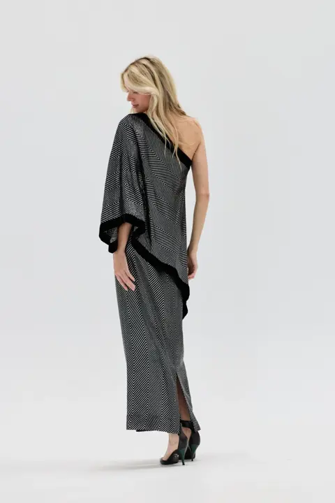 GUCCI 80s Black + Silver Velvet One Shoulder Gown
