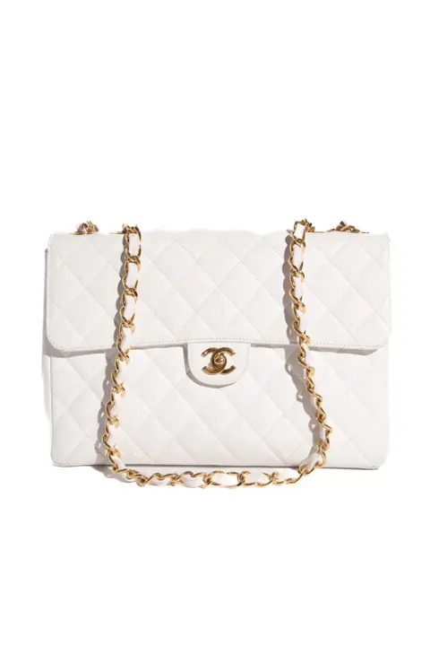 CHANEL 1997-99 White Caviar Jumbo Single Flap Bag