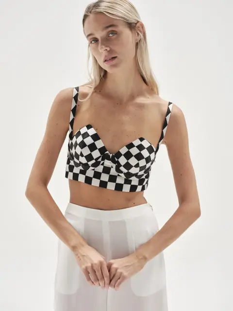 ATELIER VERSACE F/W 1995 Silk Black & White Checkered Bustier