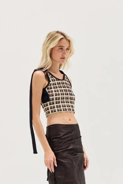 CELINE 00s Navy Geometric Knit Tank Top w/ Sash