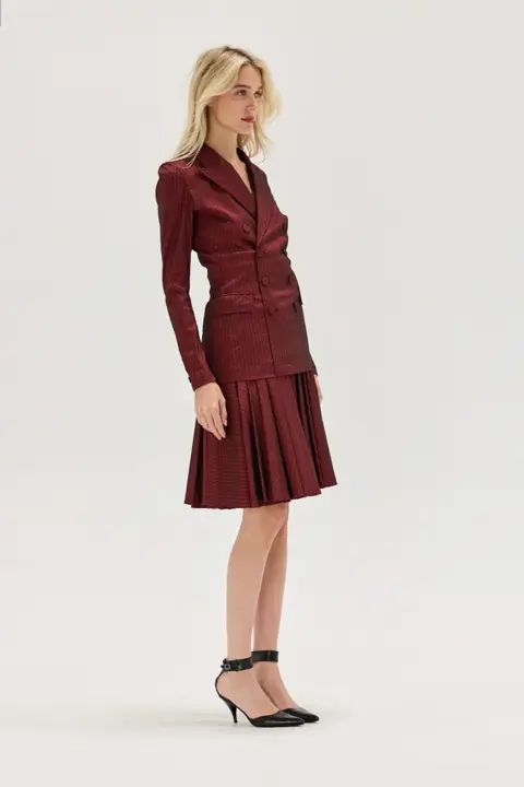 JEAN PAUL GAULTIER 90s Burgundy Pinstripe Skirt Suit