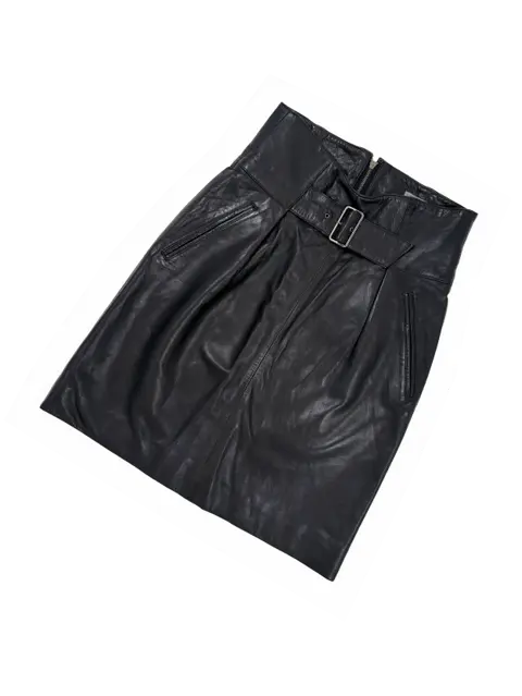 Issey Miyake 80s black leather strap skirt