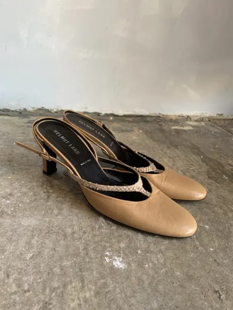 Helmut Lang leather slingback beige pumps