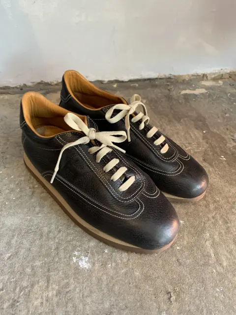 Hermes by Martin Margiela 1998 FW Black Leather Contrast-Stitch Trainers