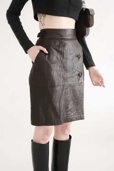 Issey Miyake Crinkle leather skirt