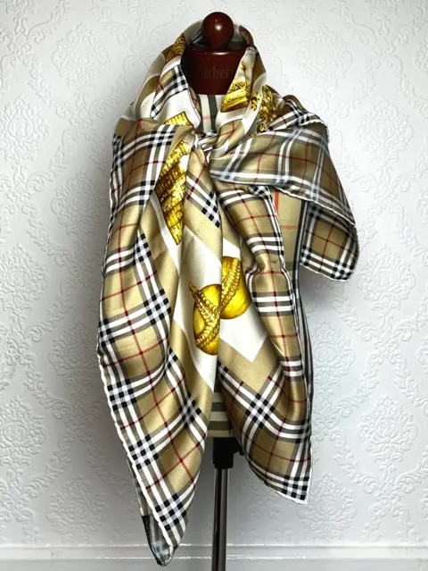 90s Burberrys Silk Scarf with Nova Check and Royal Symbols