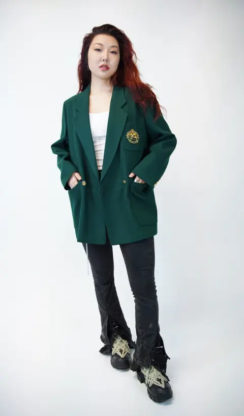 Vintage Burberry Woman Green Blazer with Metal Logo