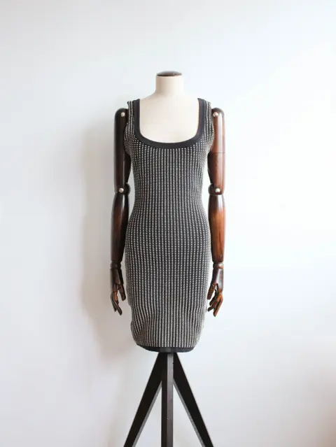 Alaia S/S90 Black and White Dashed Bodycon Dress