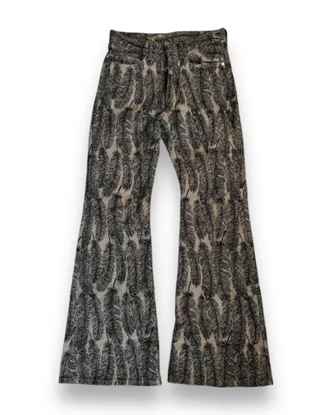 kapital feather embroidered raw flare denim